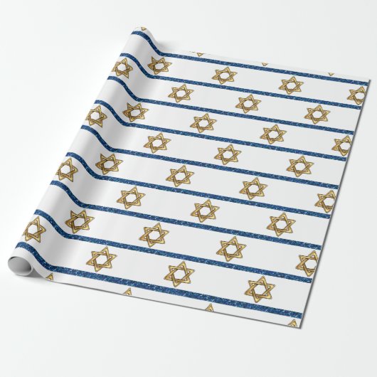 Happy Hanukkah Gold Star von David White Blue Geschenkpapier (Ungerollt)