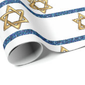 Happy Hanukkah Gold Star von David White Blue Geschenkpapier (Rolleneckpunkt)