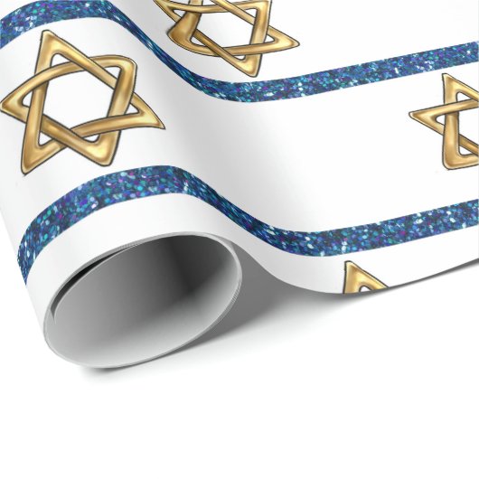 Happy Hanukkah Gold Star von David White Blue Geschenkpapier (Rolleneckpunkt)