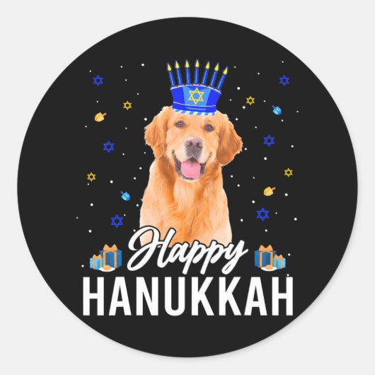 Happy Hanukkah Golden Retriever Menorah Hat Runder Aufkleber (Vorderseite)