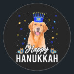 Happy Hanukkah Golden Retriever Menorah Hat Runder Aufkleber<br><div class="desc">Happy Hanukkah Golden Retriever Menorah Hat</div>