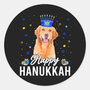 Happy Hanukkah Golden Retriever Menorah Hat Runder Aufkleber