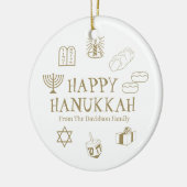 Happy Hanukkah Goldweiße individuelle Name bevorzu Keramik Ornament (Links)