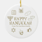 Happy Hanukkah Goldweiße individuelle Name bevorzu Keramik Ornament (Hinten)