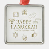 Happy Hanukkah Goldweiße individuelle Name bevorzu Ornament Aus Metall (Vorne)