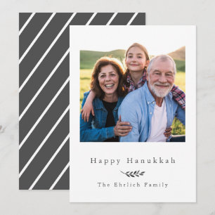Happy Hanukkah Gray and White Stripes Foto Feiertagskarte