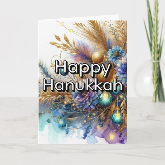 Happy Hanukkah Greeting Card - Blue Gold Abstract  Karte (Vorderseite)