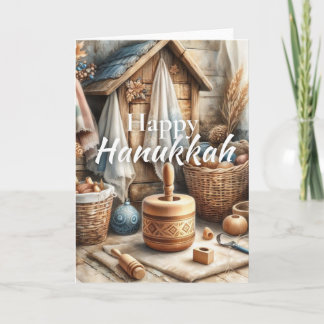 Happy Hanukkah Greeting Card - Dreidel Watercolor Karte