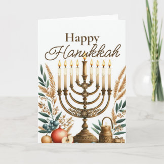 Happy Hanukkah Greeting Card - Menorah Floral Karte