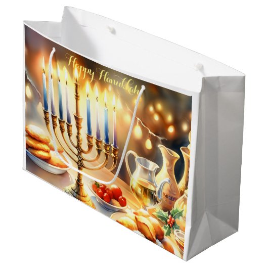 Happy Hanukkah Große Geschenktüte (Vorderseite Schrägansicht)