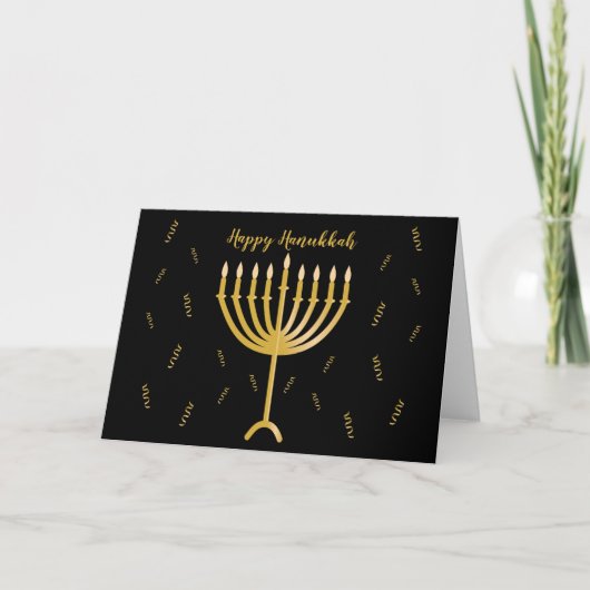 Happy Hanukkah Gruß mit Golden Menorah Karte (Vorderseite)