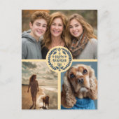 Happy Hanukkah Hand Gezeichnet CUSTOM 3 FOTO Urlau Postkarte (Vorderseite)