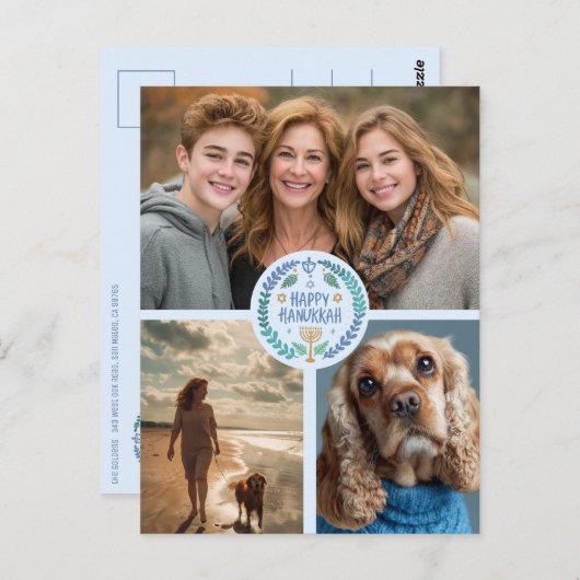 Happy Hanukkah Hand Gezeichnet CUSTOM 3 FOTO Urlau Postkarte (Vorne/Hinten)