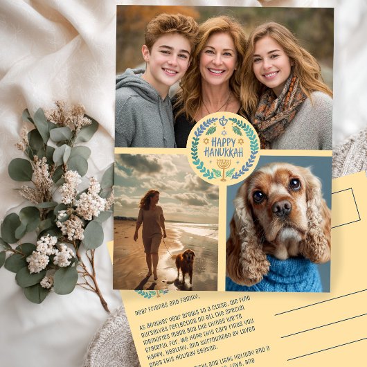 Happy Hanukkah Hand Gezeichnet CUSTOM 3 FOTO Urlau Postkarte