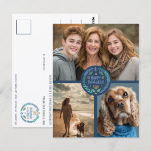 Happy Hanukkah Hand Gezeichnet CUSTOM 3 FOTO Urlau Postkarte