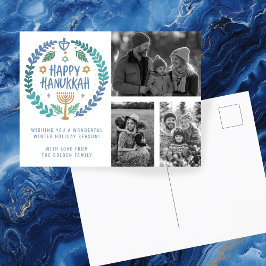 Happy Hanukkah Hand Gezeichnet CUSTOM 3 FOTOS Urla Postkarte