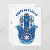 🕎 Happy Hanukkah, Hand Miriam, anpassbar Postkarte (Vorne/Hinten)