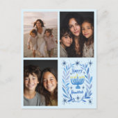 HAPPY HANUKKAH HandGezeichnet CUSTOM 3 FOTO Letter Feiertagspostkarte (Vorderseite)