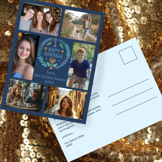 HAPPY HANUKKAH HandGezeichnet CUSTOM 6 FOTO Urlaub Postkarte