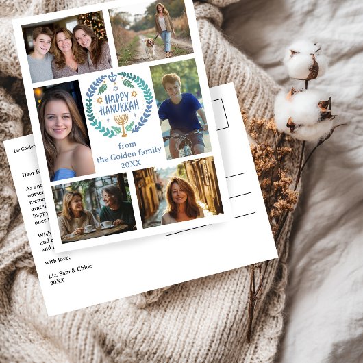 HAPPY HANUKKAH HandGezeichnet CUSTOM 6 FOTO Urlaub Postkarte