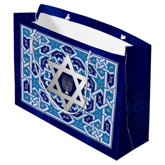 Happy Hanukkah / Happy Chanukah Große Geschenktüte (Rückseite Schrägansicht)