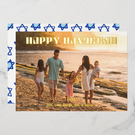 Happy Hanukkah Holiday Card Modernes Foto Folien Feiertagskarte