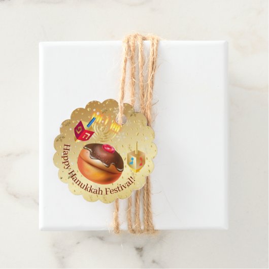 Happy Hanukkah Holiday Donuts und Menorah Gold Geschenkanhänger (Beispiel)