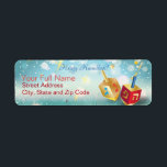 Happy Hanukkah Holiday Gold Hanukkah Menorah<br><div class="desc">Rücksendeadresse Label Schöne Happy Hanukkah Holiday Sticker mit Gold Hanukkah Menorah,  Dreidel,  hamantaschen Kekse,  Glitzern Festive Decorative Background. Zur Erstellung und Anpassung Ihrer Personalisierten Vorlage für Ihren Urlaub. Saisonale Funny Festive Grafik Design. Happy Hanukkah Einladungen & Stationery,  Versandzubehör,  Rücksendeadressen-Aufkleber. Hanukkah Festival jüdischen Urlaub. 2023</div>