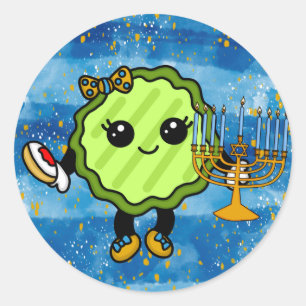 Happy Hanukkah Holiday Pickle Runder Aufkleber