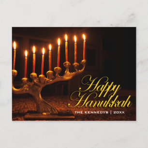 Happy Hanukkah - Illuminierte neun Kerzen Menorah Feiertagspostkarte