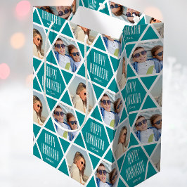 Happy Hanukkah Individuelle Name Fotos Star Green Mittlere Geschenktüte