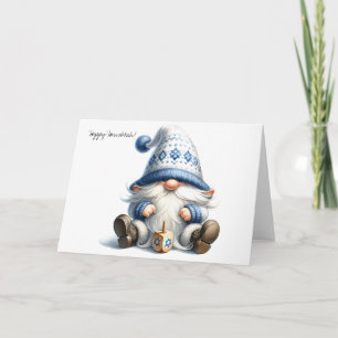 Happy Hanukkah Jewish Gnome mit Dreidel Card Feiertagskarte