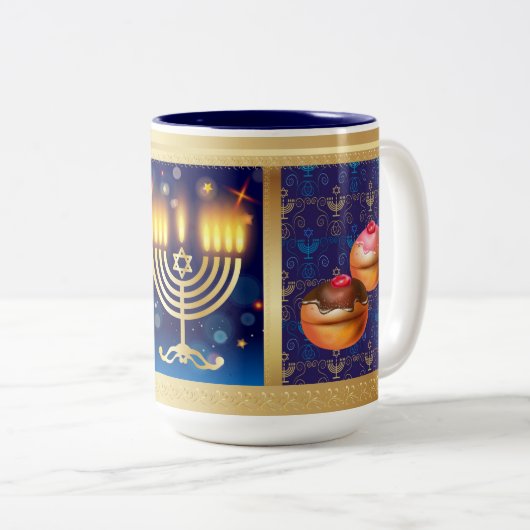 Happy Hanukkah Jewish Holiday Beautiful Zweifarbige Tasse (VorderseiteRechts)