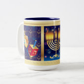 Happy Hanukkah Jewish Holiday Beautiful Zweifarbige Tasse (Vorderseite Links)