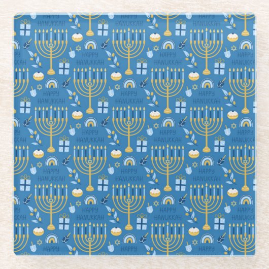 Happy Hanukkah Jewish Star Menorah Blue Chanukah Glasuntersetzer (Vorderseite)
