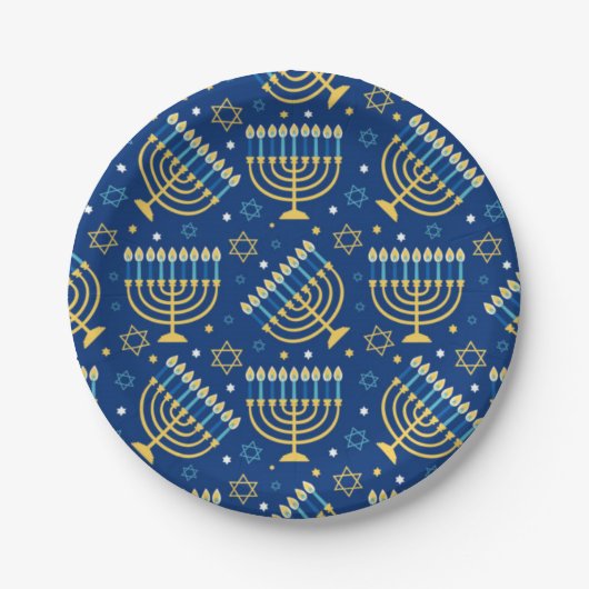 Happy Hanukkah Jewish Star Menorah Blue Paper Plat Pappteller (Vorderseite)