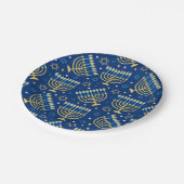 Happy Hanukkah Jewish Star Menorah Blue Paper Plat Pappteller (Schrägansicht)