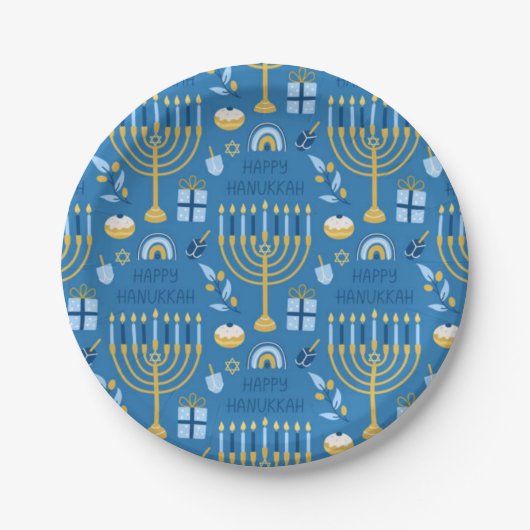 Happy Hanukkah Jewish Star Menorah Blue Pappteller (Vorderseite)