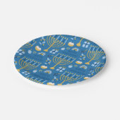 Happy Hanukkah Jewish Star Menorah Blue Pappteller (Schrägansicht)