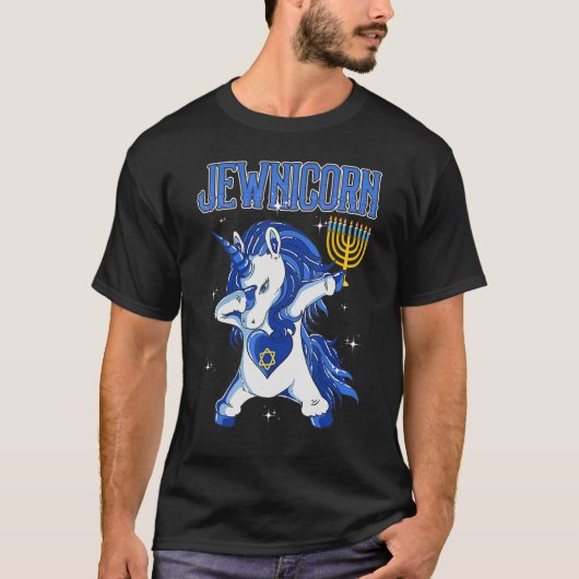 Happy Hanukkah Jewnicorn Dabbing Unicorn Christmas T-Shirt (Vorderseite)