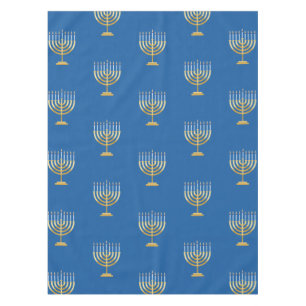 Happy Hanukkah Jüdische blaue Goldmenorah Tischdecke