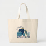 Happy Hanukkah Jumbo Stoffbeutel<br><div class="desc">Dieses Design ist schön und hell und erfüllt Sie bis ins Bein mit Urlaubsgeist und ist perfekt auf Geschenke,  Tischläufer,  Küchenwäsche,  Wohngestaltung und auf allem,  was Hanukkah!</div>