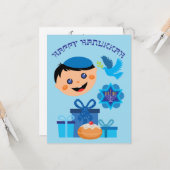 🕎 Happy Hanukkah, Junge, anpassbare Texte Karte (Vorderseite/Rückseite Beispiel)