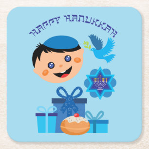 🕎 Happy Hanukkah, Junge, Rechteckiger Pappuntersetzer