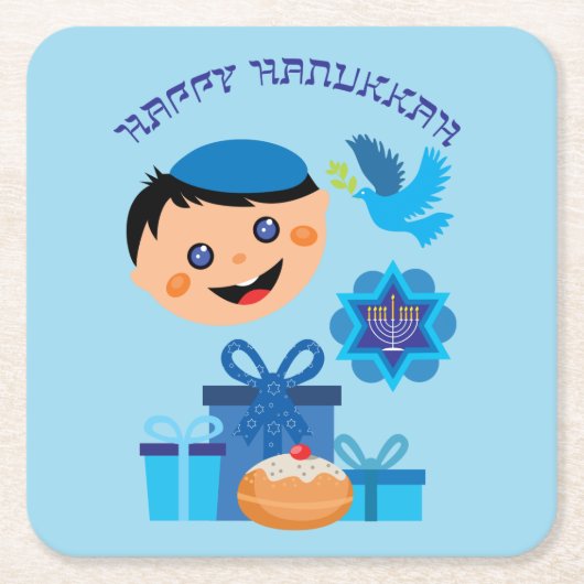 🕎 Happy Hanukkah, Junge, Rechteckiger Pappuntersetzer (Vorderseite)