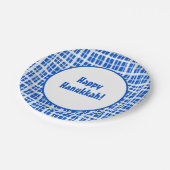 Happy Hanukkah! Kariert Blau und Weiß gestrichen Pappteller (Schrägansicht)