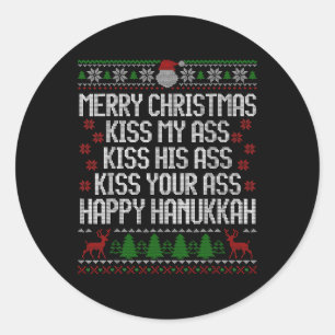 Happy Hanukkah Kiss My Your Frohe Weihnachten Runder Aufkleber