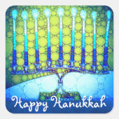 Happy Hanukkah Künstlerisch Türkis Blue Green Meno Quadratischer Aufkleber (Vorderseite)