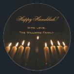 Happy Hanukkah Lamp Menorah Lights Kerze Chanukah Runder Aufkleber<br><div class="desc">Happy Hanukkah Lamp Menorah Lights Kerzen Chanukah Festival der Lichter Stickers,  Hinzufügen Text und Name</div>
