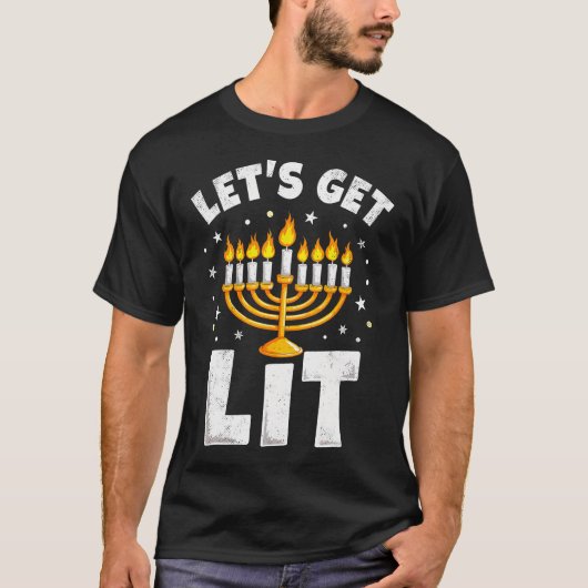 Happy Hanukkah Let'S Get Lit Menorah Jewish Christ T-Shirt (Vorderseite)